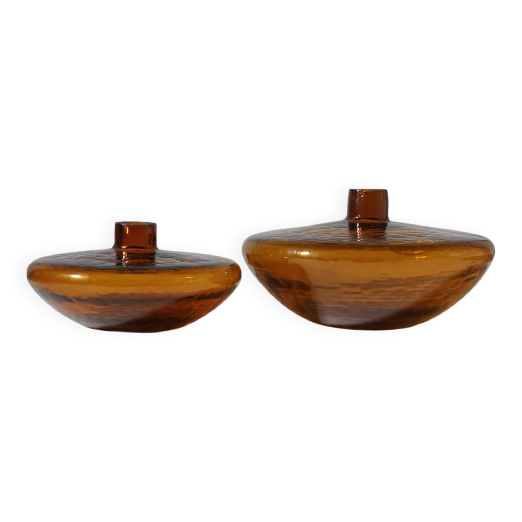 Pair Of Swedish “Bimatare” Amber Glass Vases, 1900s