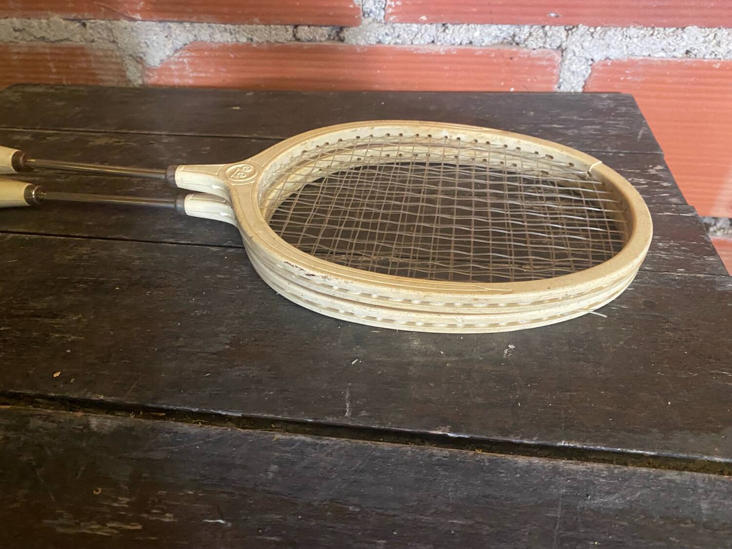 Vintage Badminton Racket Pair GEGE Plastic + Metal Child 70's #