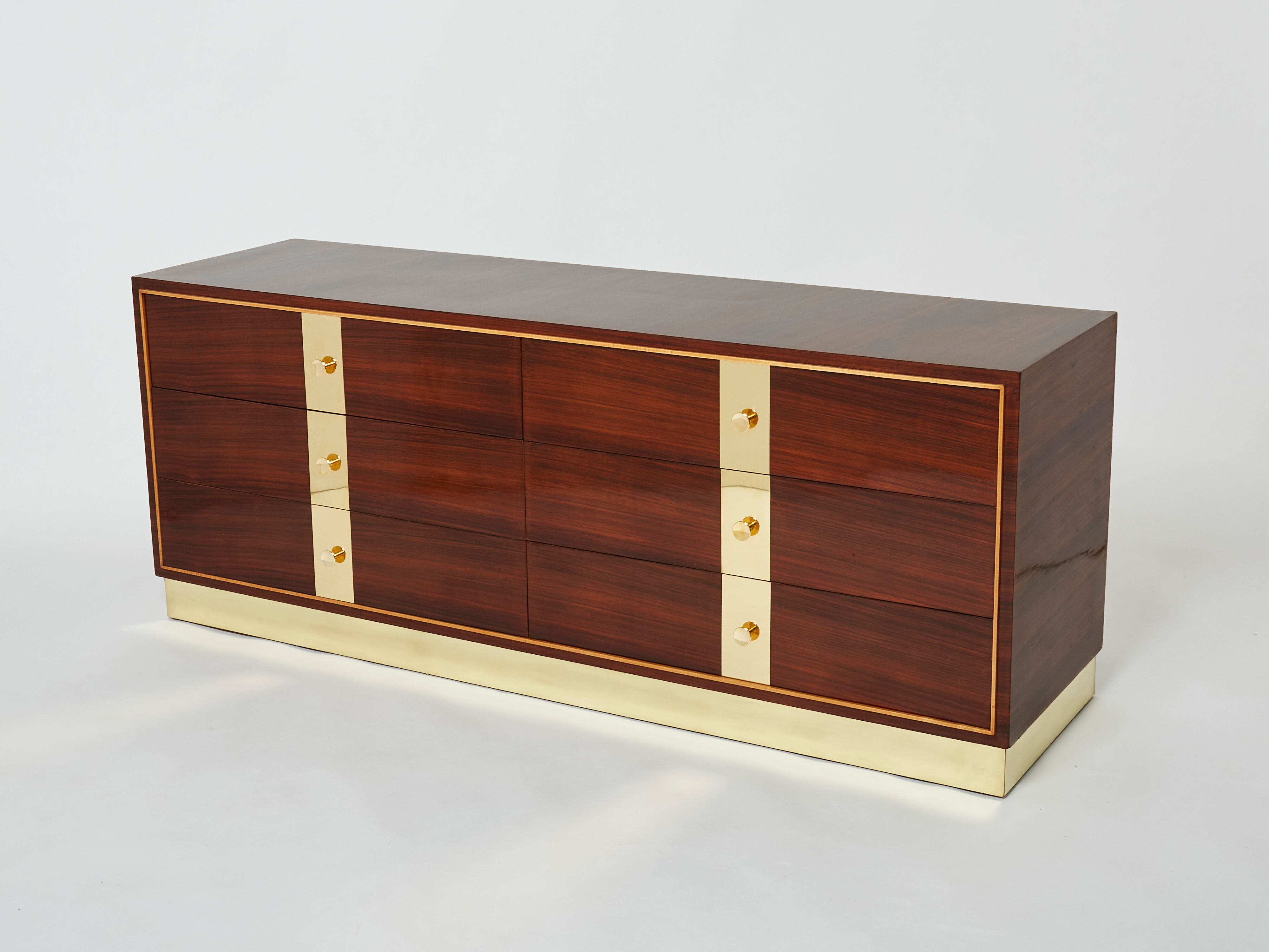 Italian chest of drawers in rosewood and brass ISA Bergamo 1950