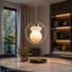Suspension Vintage Space Age – Design des années 70 – Verre opalin et chrome