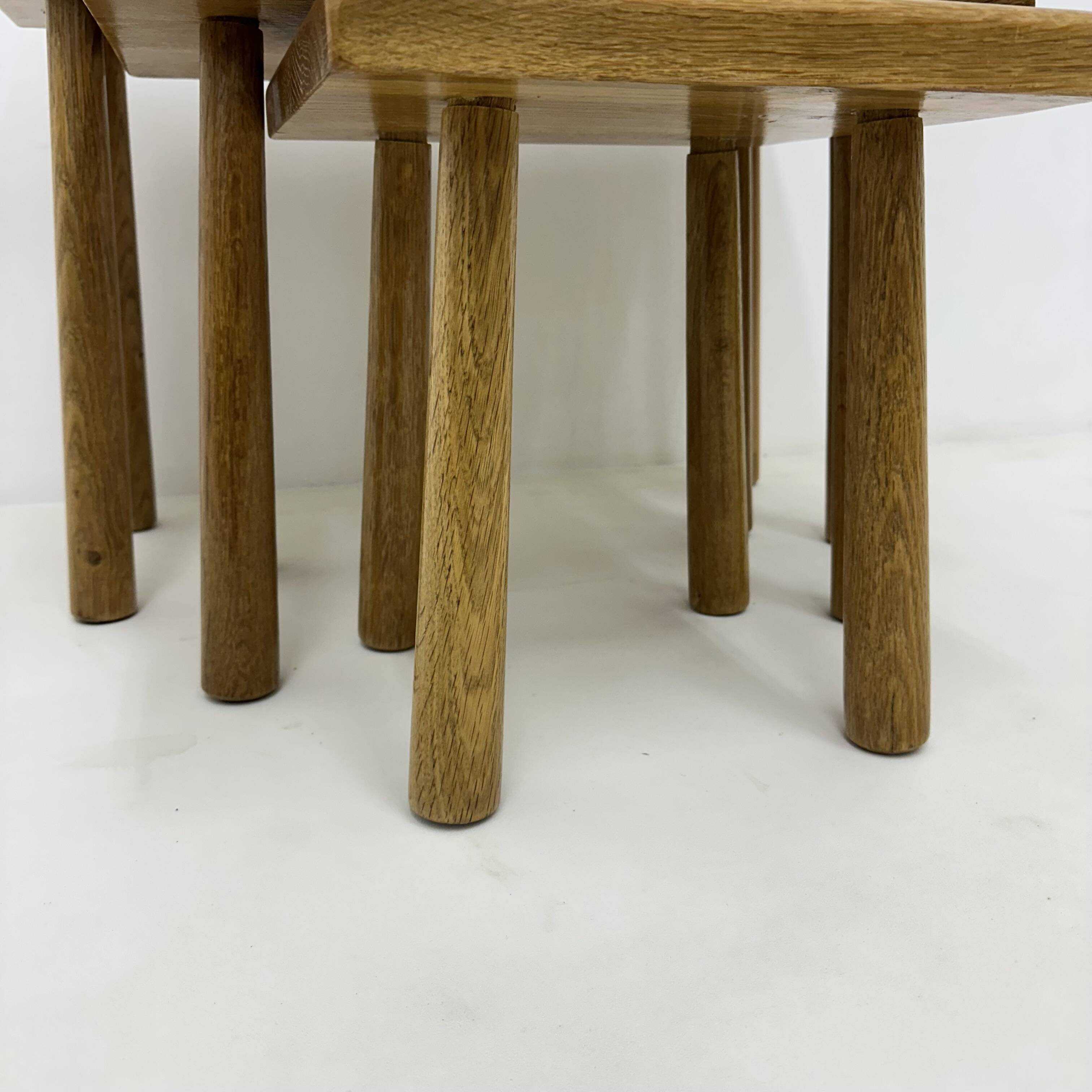 Set of nesting tables solid oak wood brutalist , 1970s