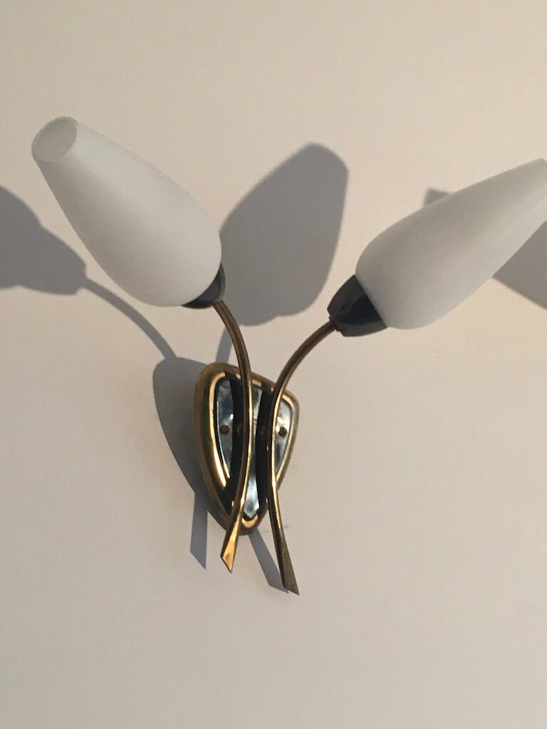 Pair of sconces opaline and brass 50s