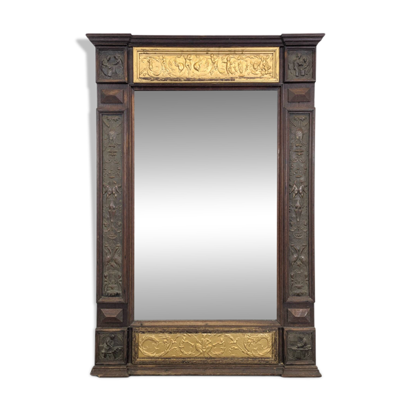 Miroir de style Renaissance bois et cuivre thématique de l'artisanat — Beyit