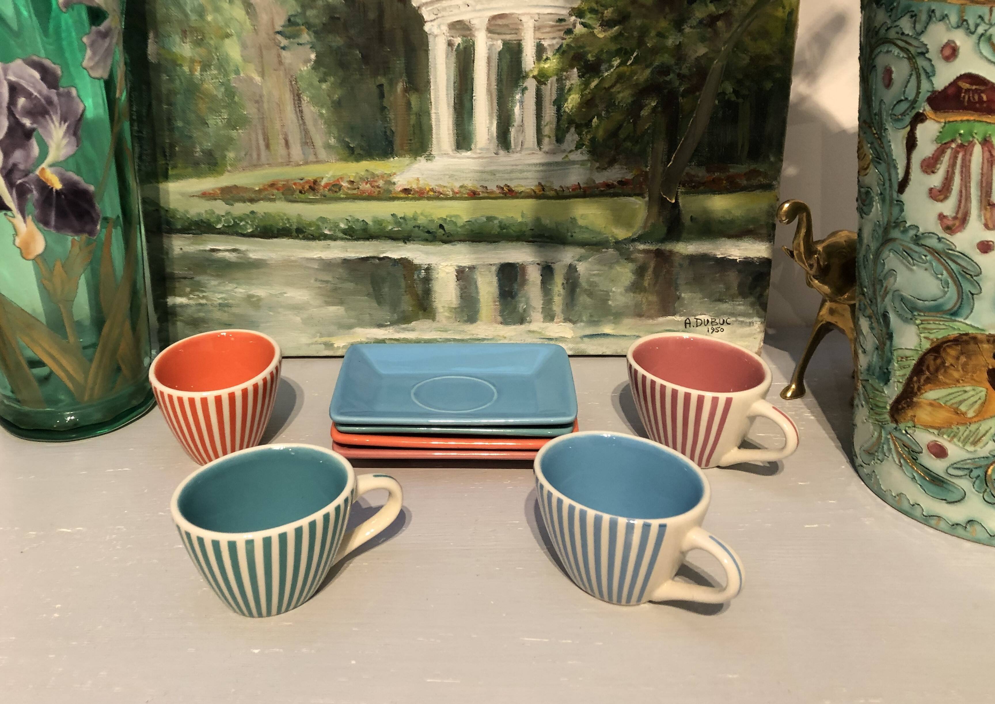 4 vintage ceramic coffee cups produced by lbvyr circa