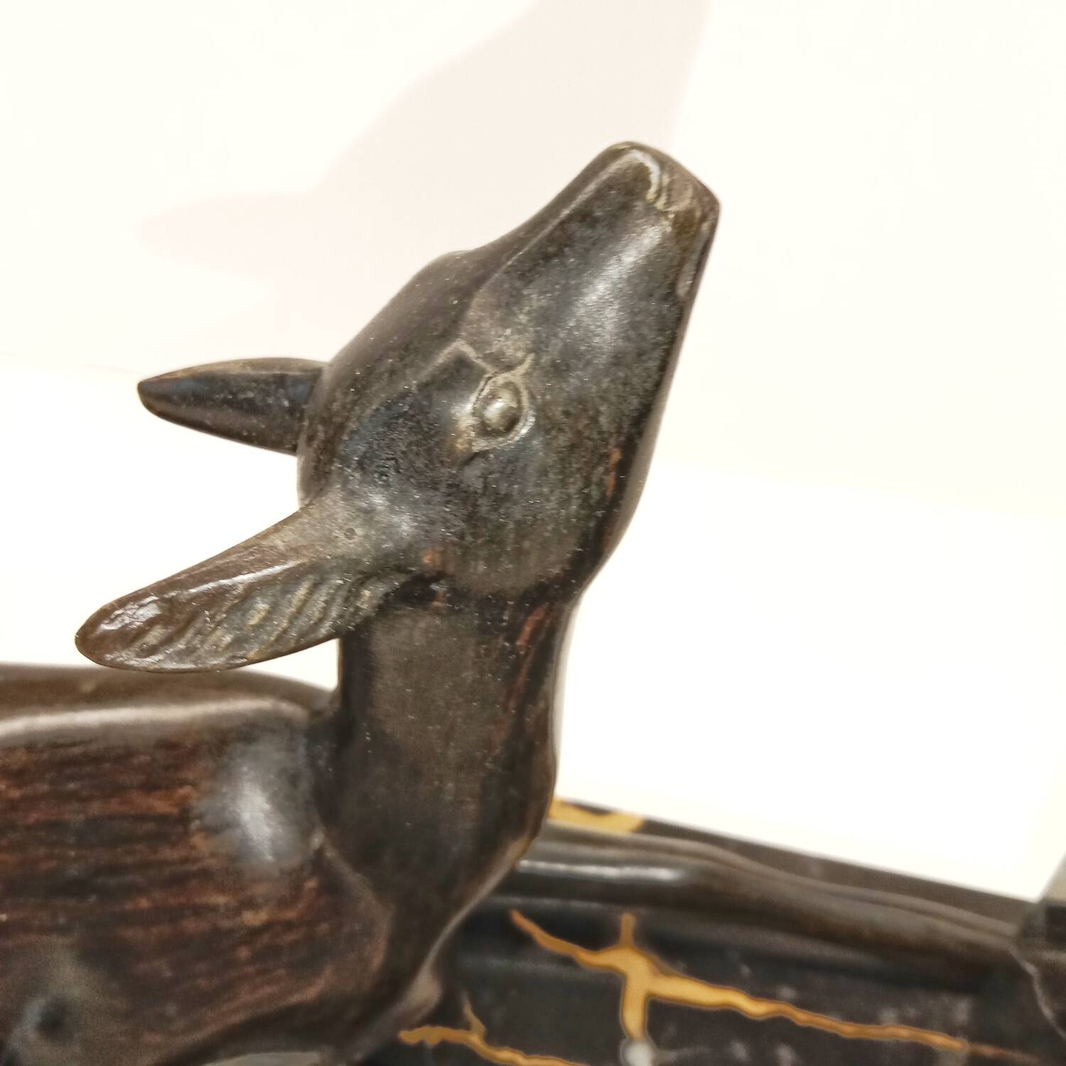 Art Deco Bookends of Doe Lying on Portor Marble