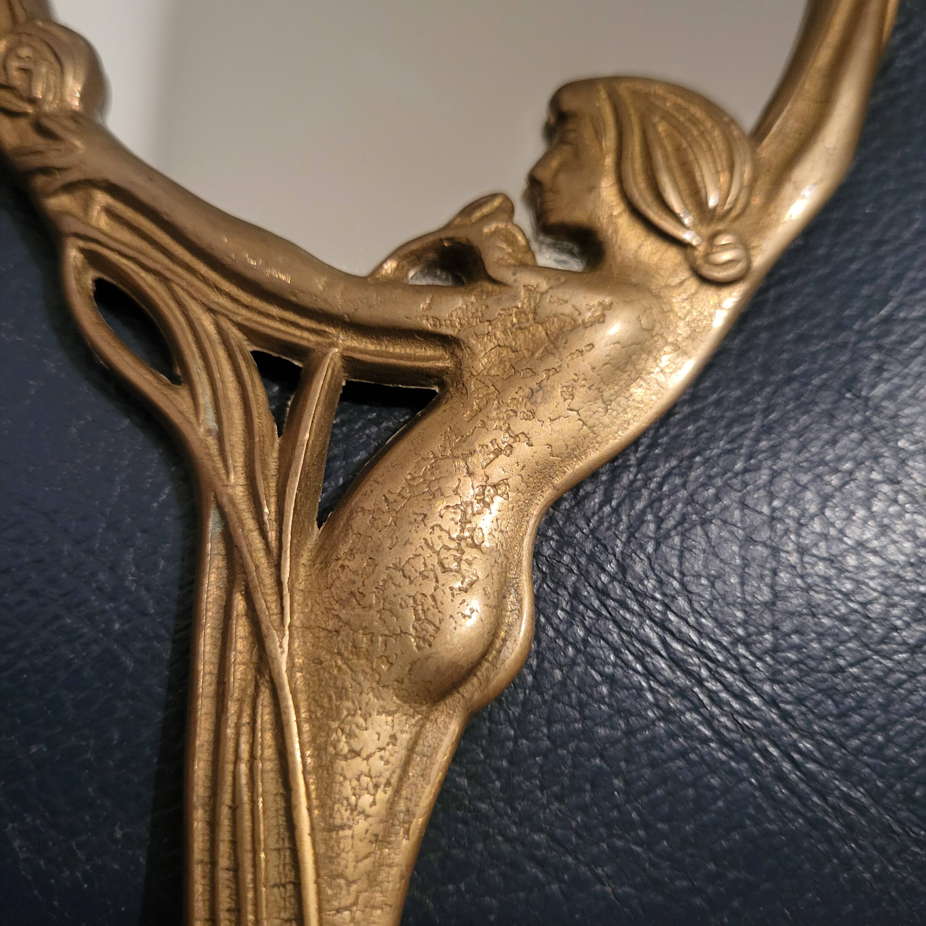 Brass vanity mirror, Art Nouveau style