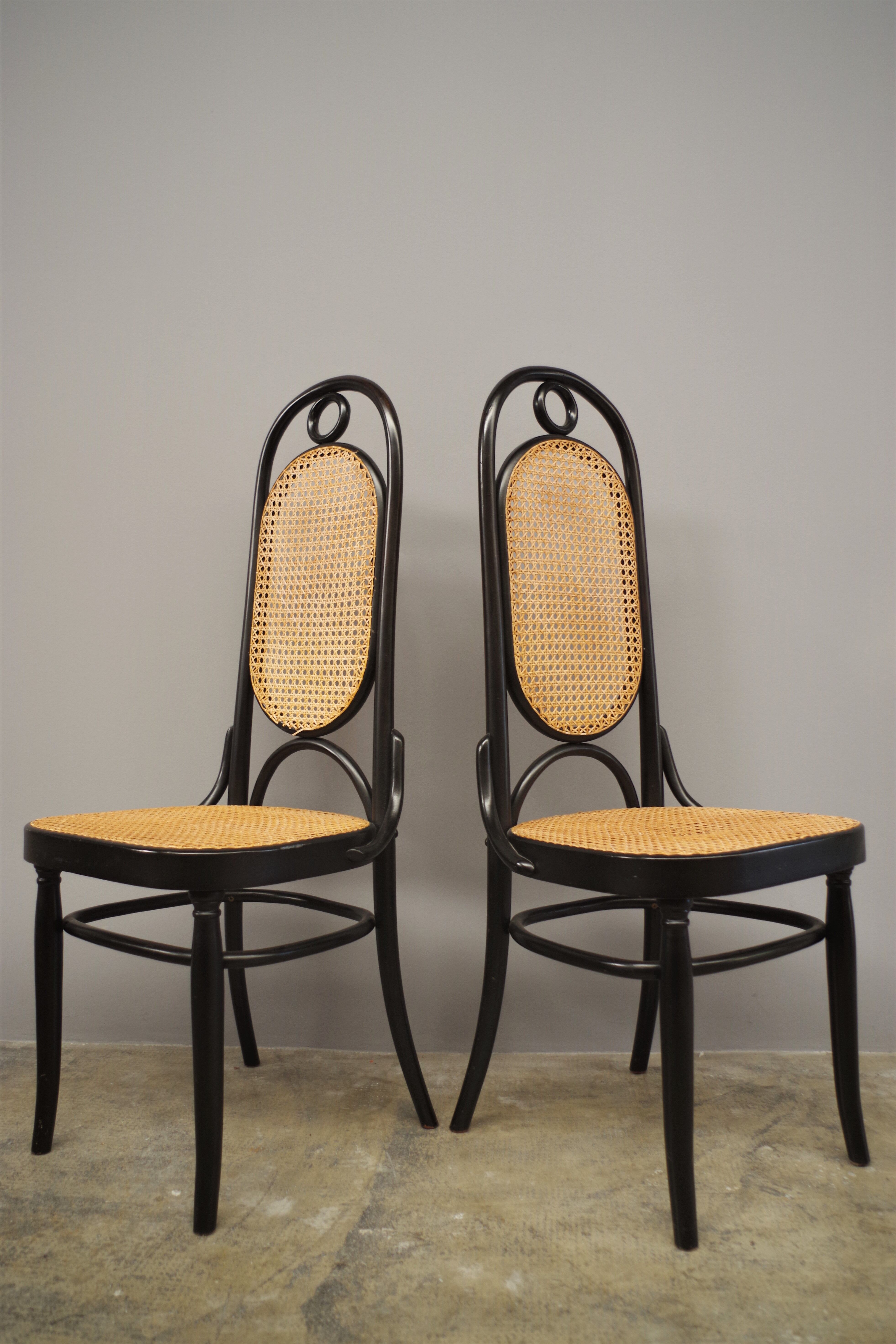 Chairs in curved beech and vienna straw, 1980s, set of 4