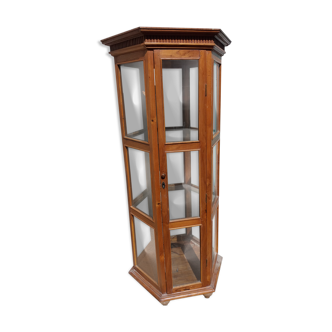 Showcase 6-sided visible into 4 faces massive teak