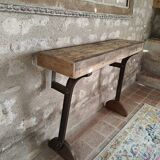 Oak and cast iron console, unique piece.