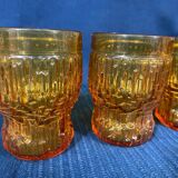Set of 4 glasses in pressed glass mold vintage geometric shape