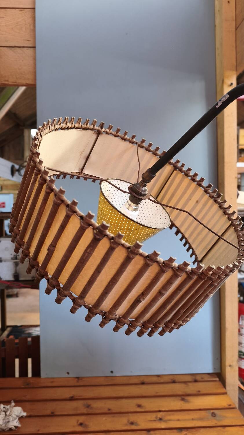 Lampadaire vintage - rotin et bambou - années 1950