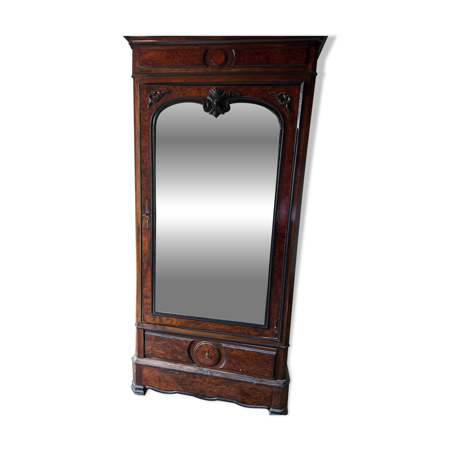 Napoleon III burr walnut armoire with large mirror - 19th century