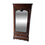 Armoire Napoléon III en ronce de noyer avec grand miroir - 19ème siècl