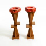 Two mid-century standing ashtrays consisting of red Alabaster cup