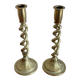 Duo of twisted brass candle holders