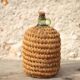 Lady Jeanne bottle, green glass bottle dressed in straw and wicker weaving, jar, vintage decor.