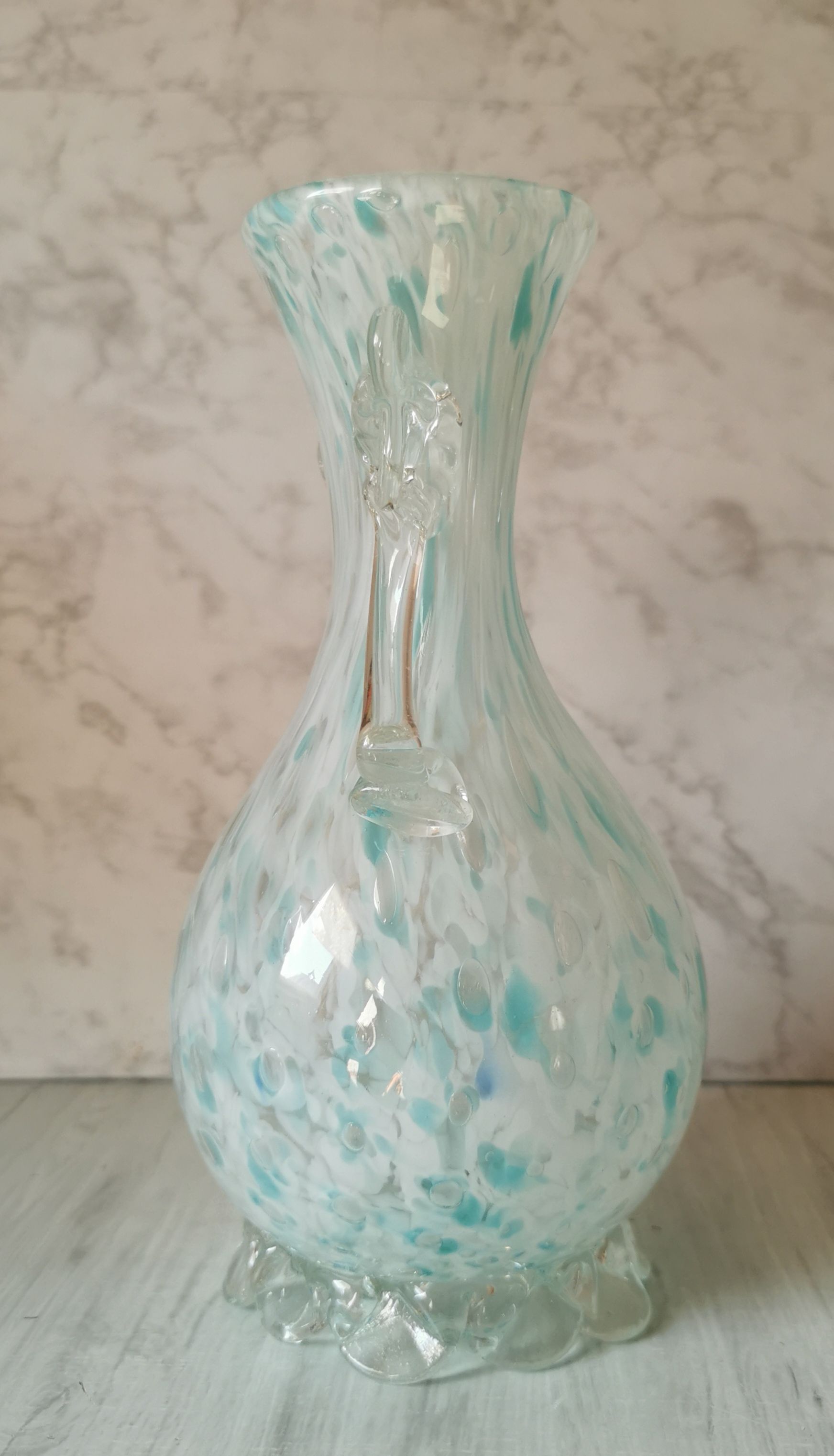 Blue speckled glass vase