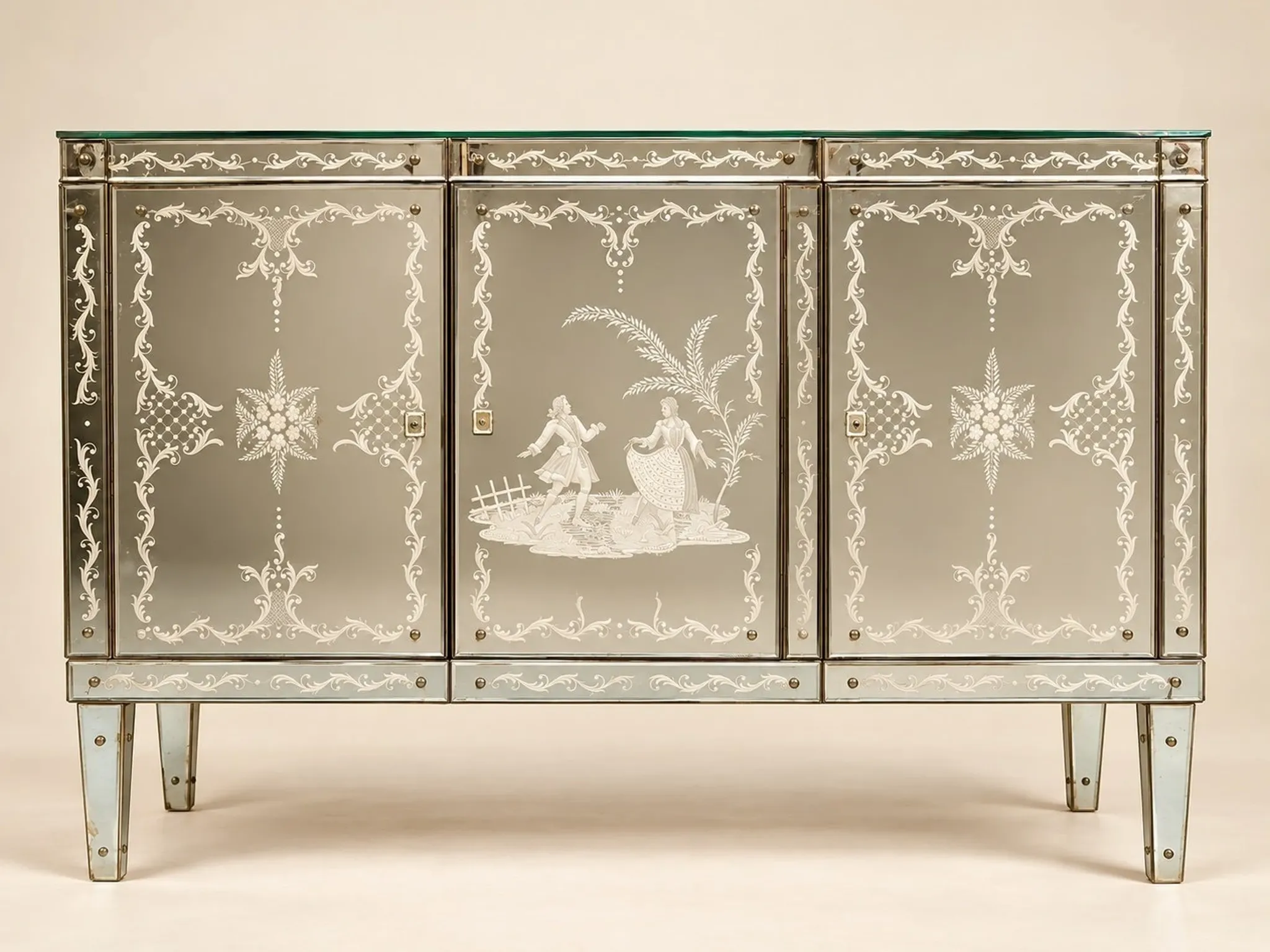 Art Deco Venetian Buffet Bar – Gilded and Bevelled Glass – 1940s