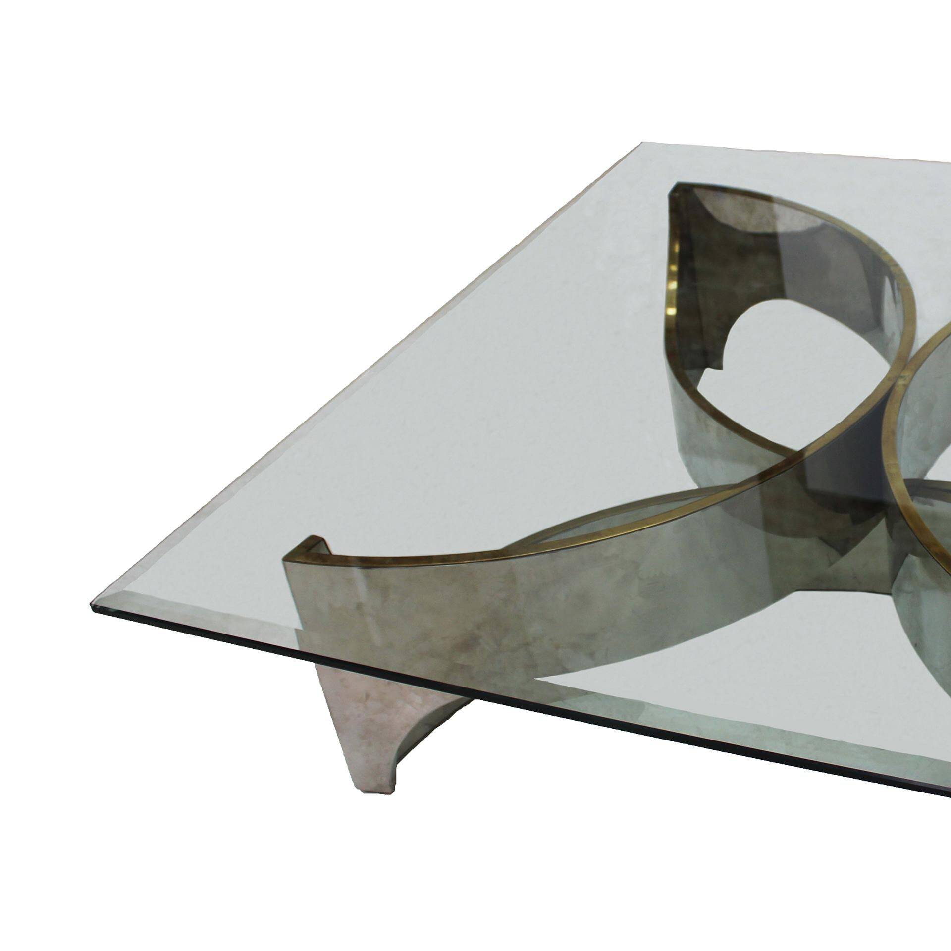 Mid Century Modern Square Center Table, Chrome Metal and Glass Top