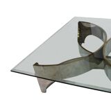 Mid Century Modern Square Center Table, Chrome Metal and Glass Top
