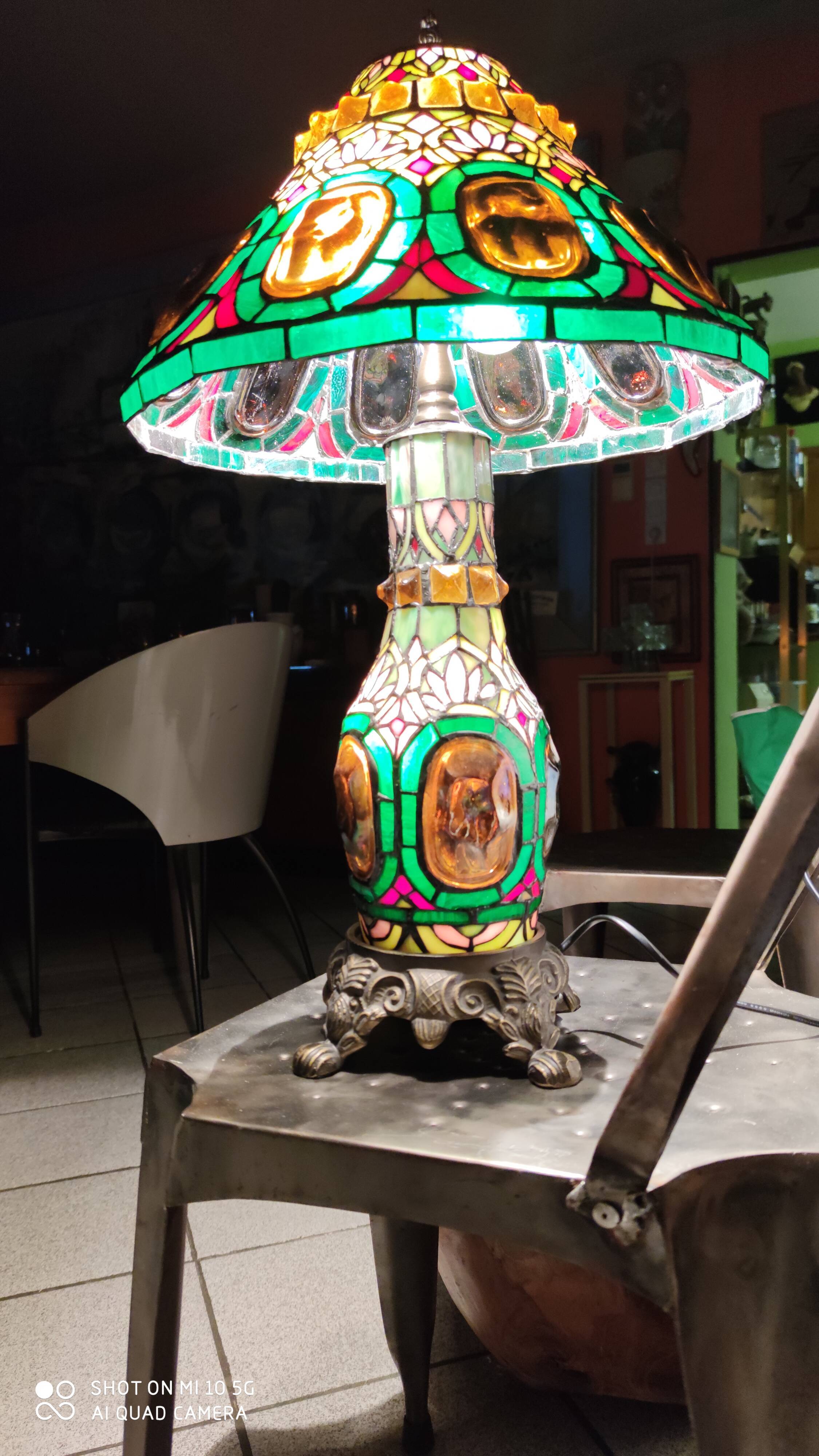 Stained glass mosaic lamp, circa 1980