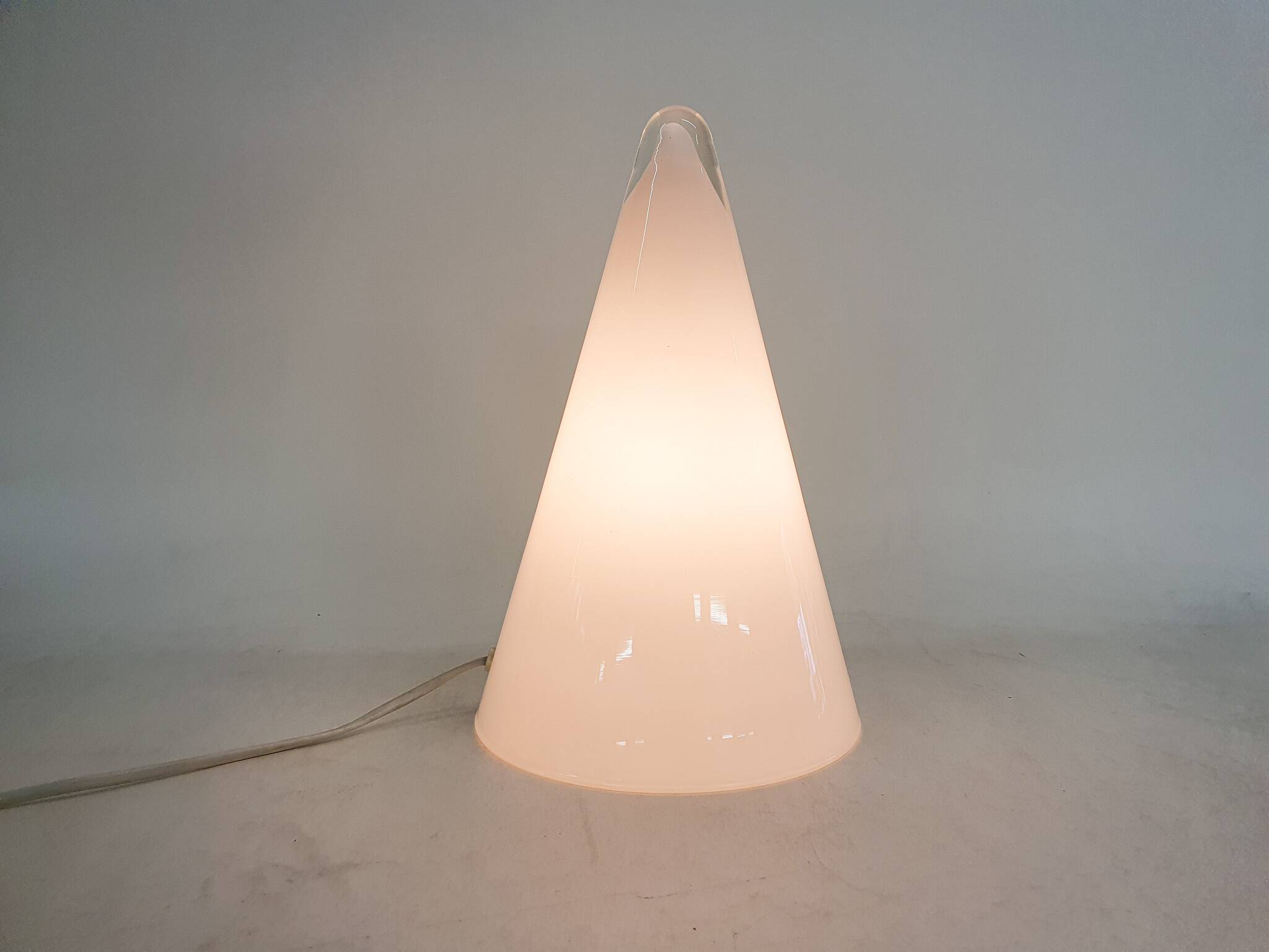 Milk glass pyramid table lamp "Teepee" by SCE France