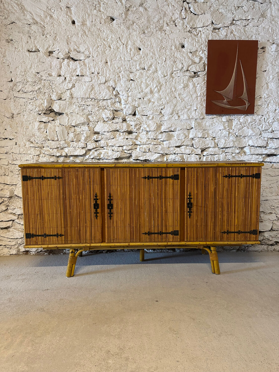 Bamboo and metal enfilade in the Audoux Minet style, 1950s.