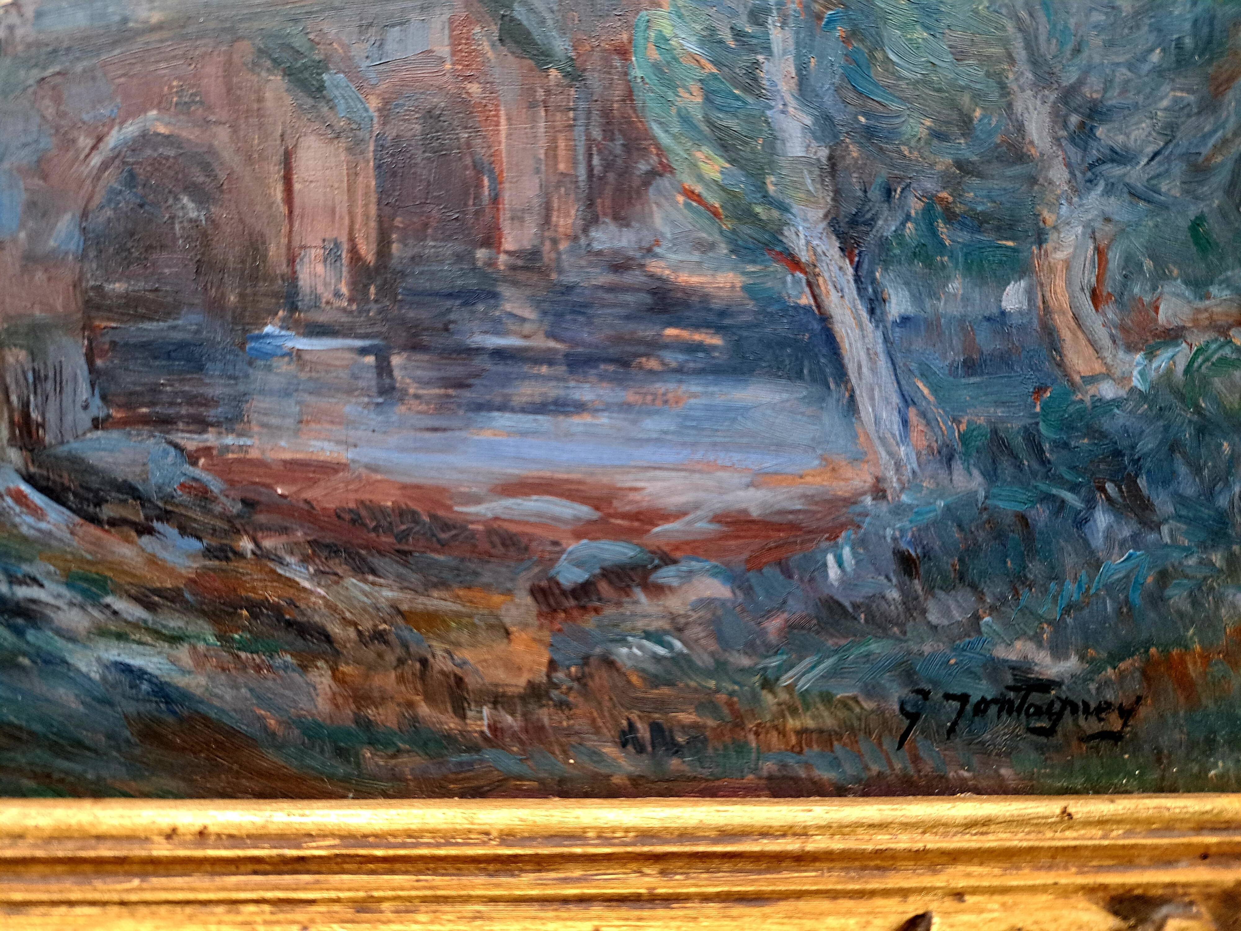 Tableau ancien huile sur panneau signé Montagney