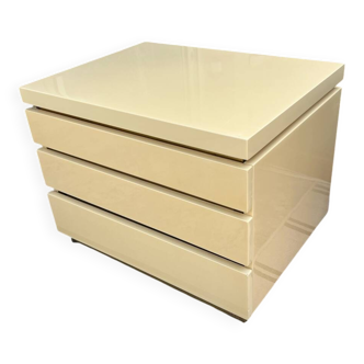 Vintage Jean-Claude Mahey Bedside Table - Beige Lacquer & Brass (Year