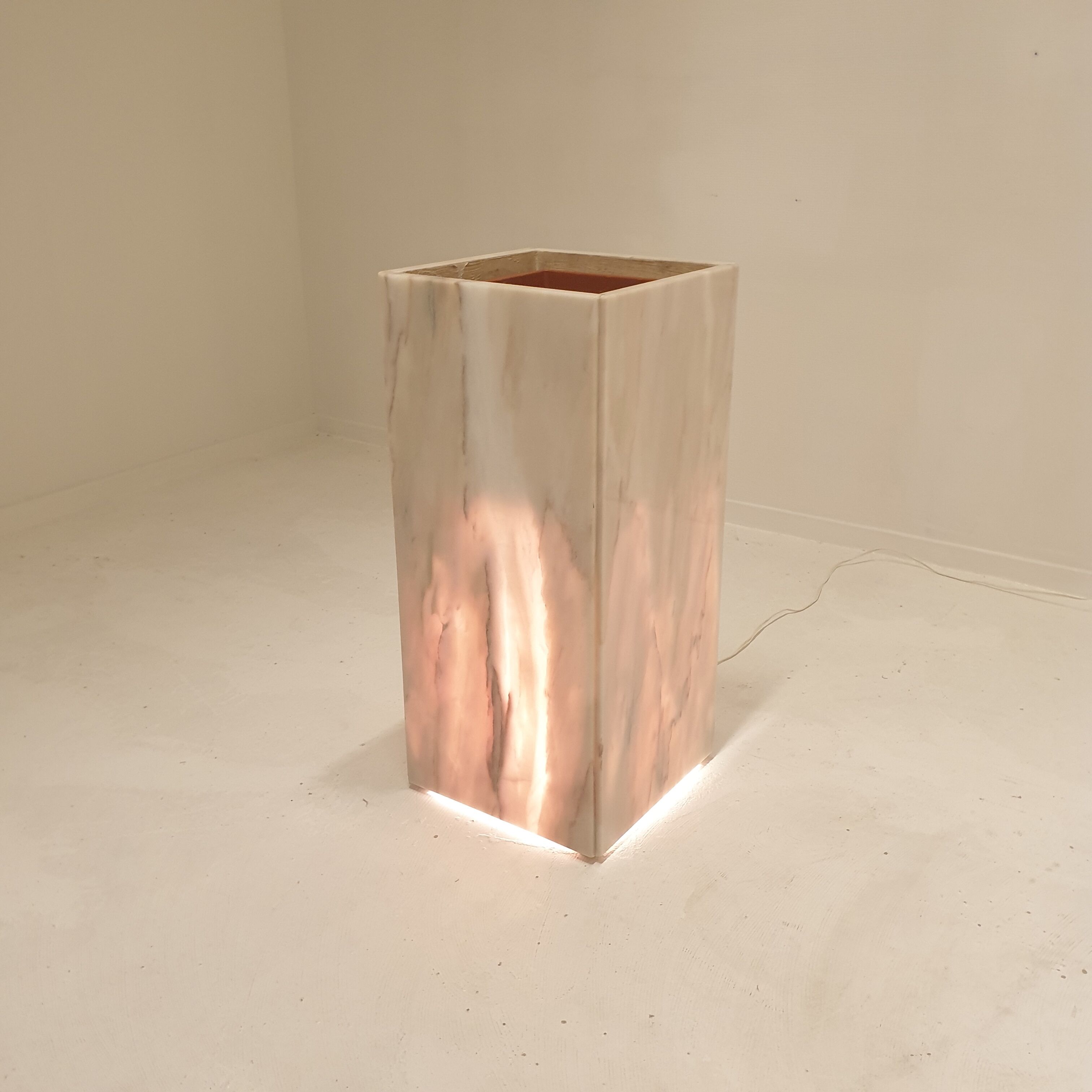 Italian marble planter or pedestal with light, 1970's