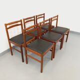 Suite of 6 vintage Scandinavian teak and skai chairs from the 60s