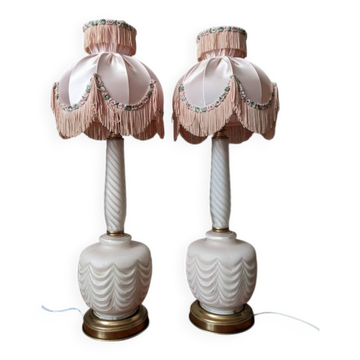 Pair of frosted glass bedside table lamps for boudoir decoration