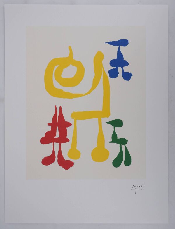 Joan Miro, Une mère et ses enfants surréalistes, lithographie signée