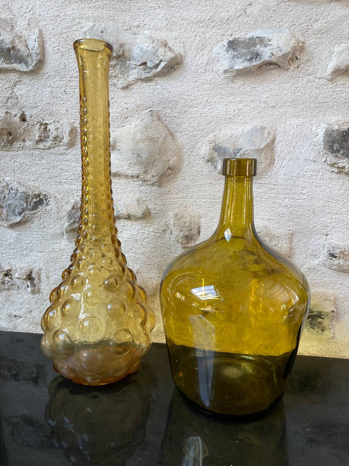 Amber-colored Empoli glass bottle/vase, 1970s