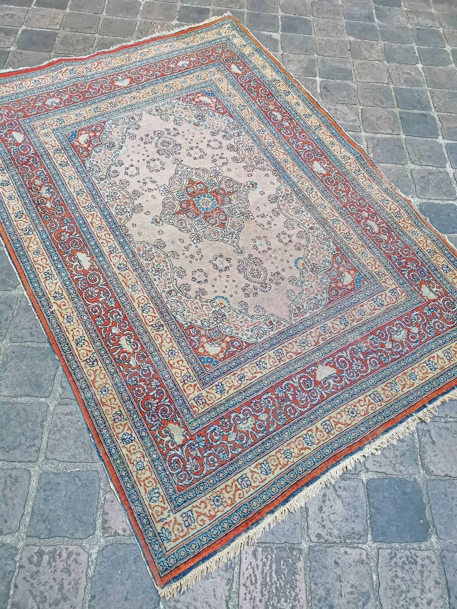 Ancient Persian Oriental rug handmade Tebriz 1.74 x 1.25 m
