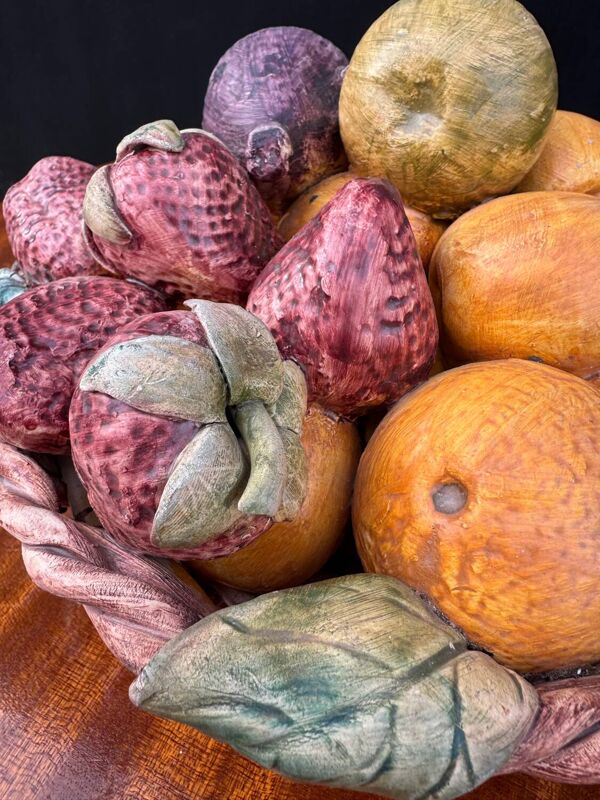 Corbeille à fruits trompe l’œil, Portugal années 70