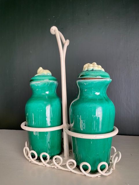 Oiler vintage vinegar 1950 ceramic and perforated metal