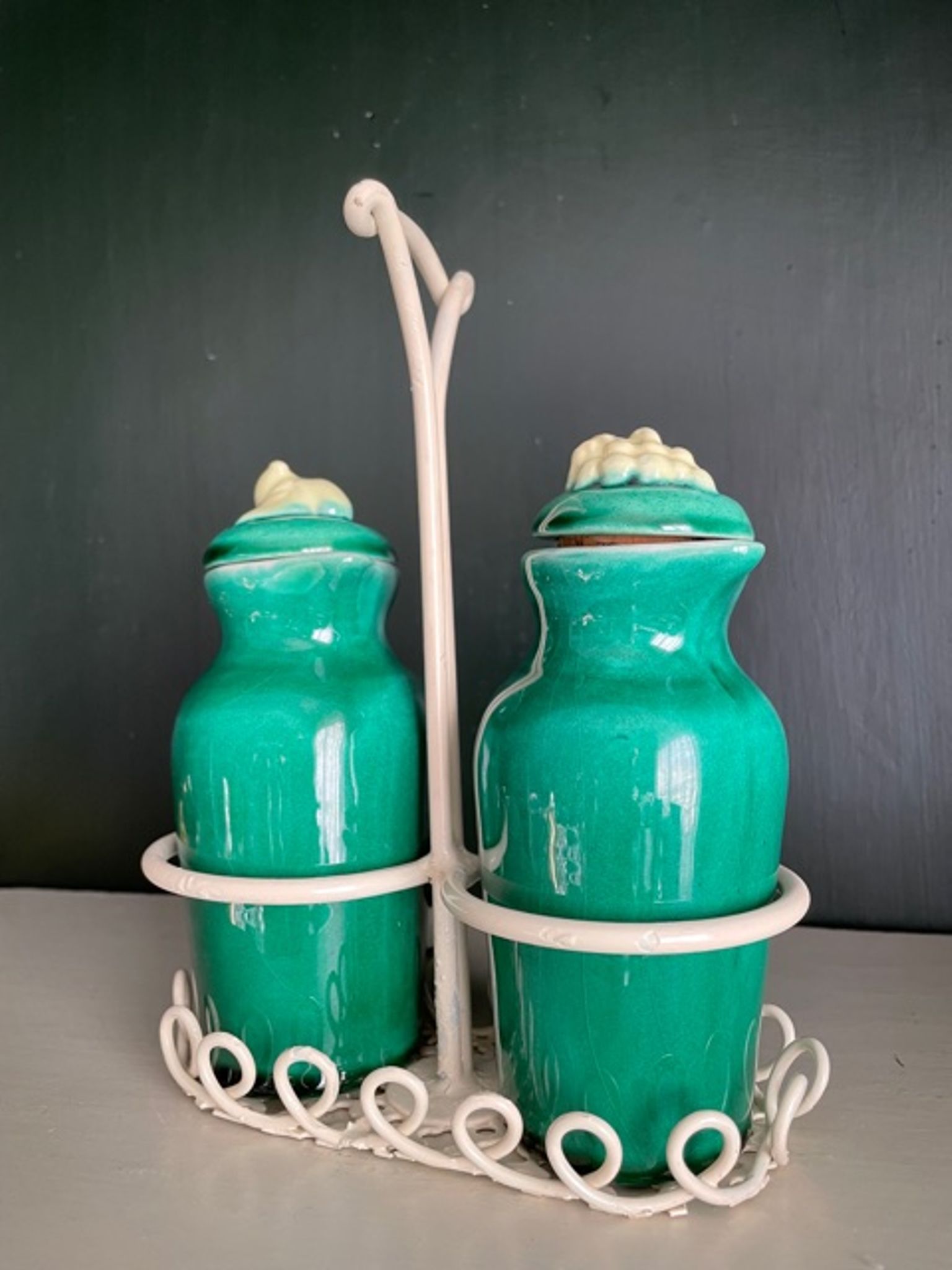 Oiler vintage vinegar 1950 ceramic and perforated metal