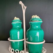 Oiler vintage vinegar 1950 ceramic and perforated metal