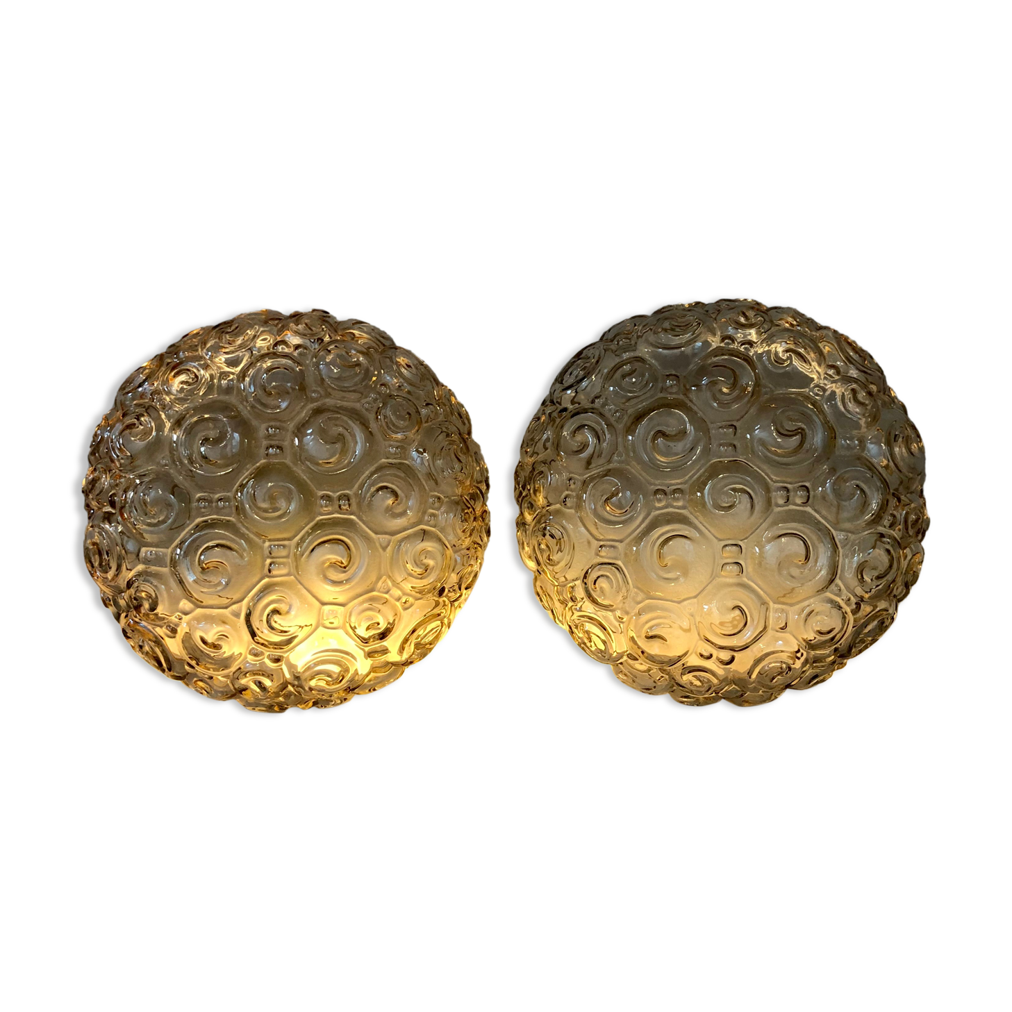 2 snail wall lamps amber glass by Helena Tynell 1960