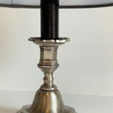 Steel candlestick lamp and grey velvet