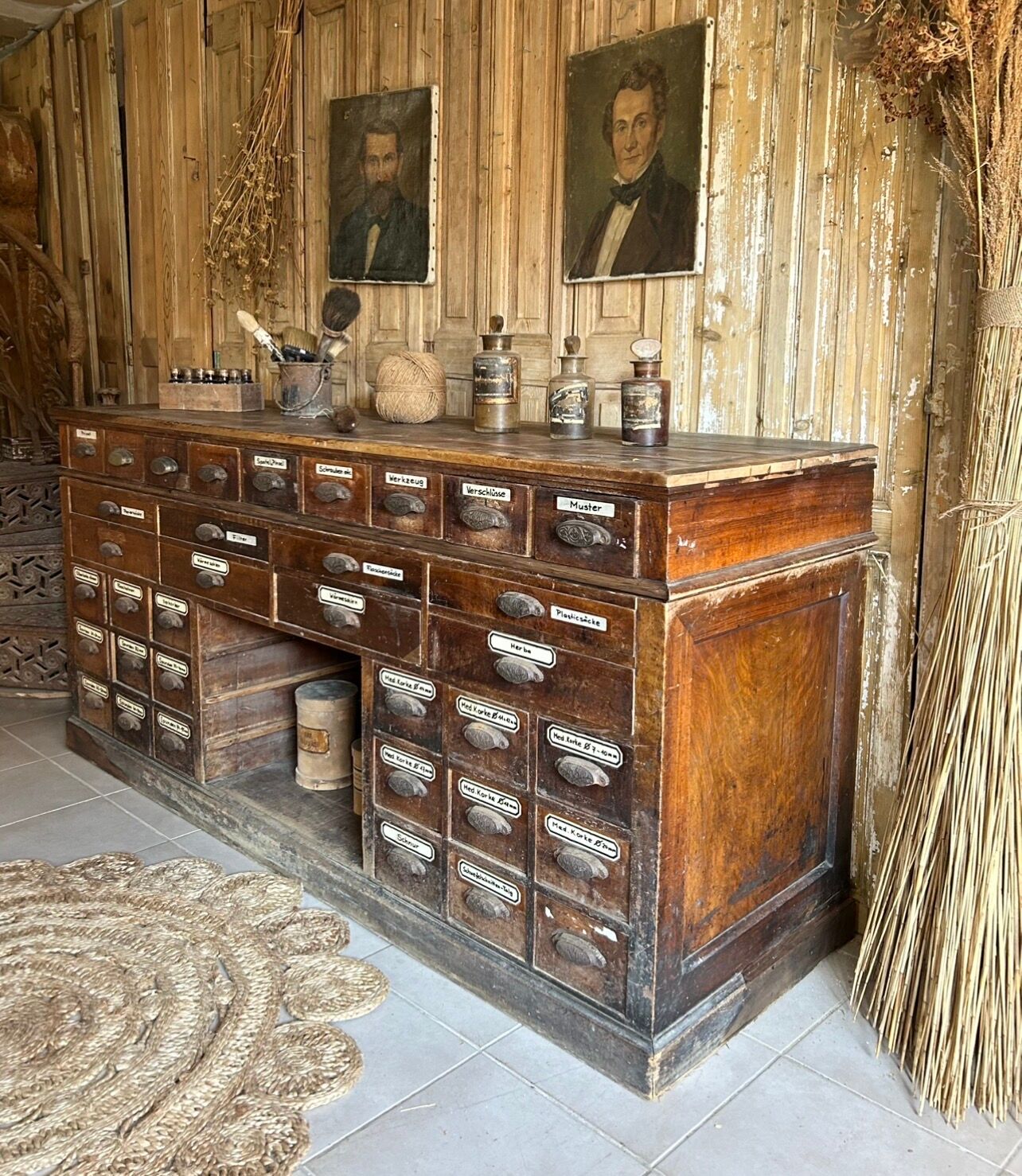 Exceptional antique apothecary workbench.