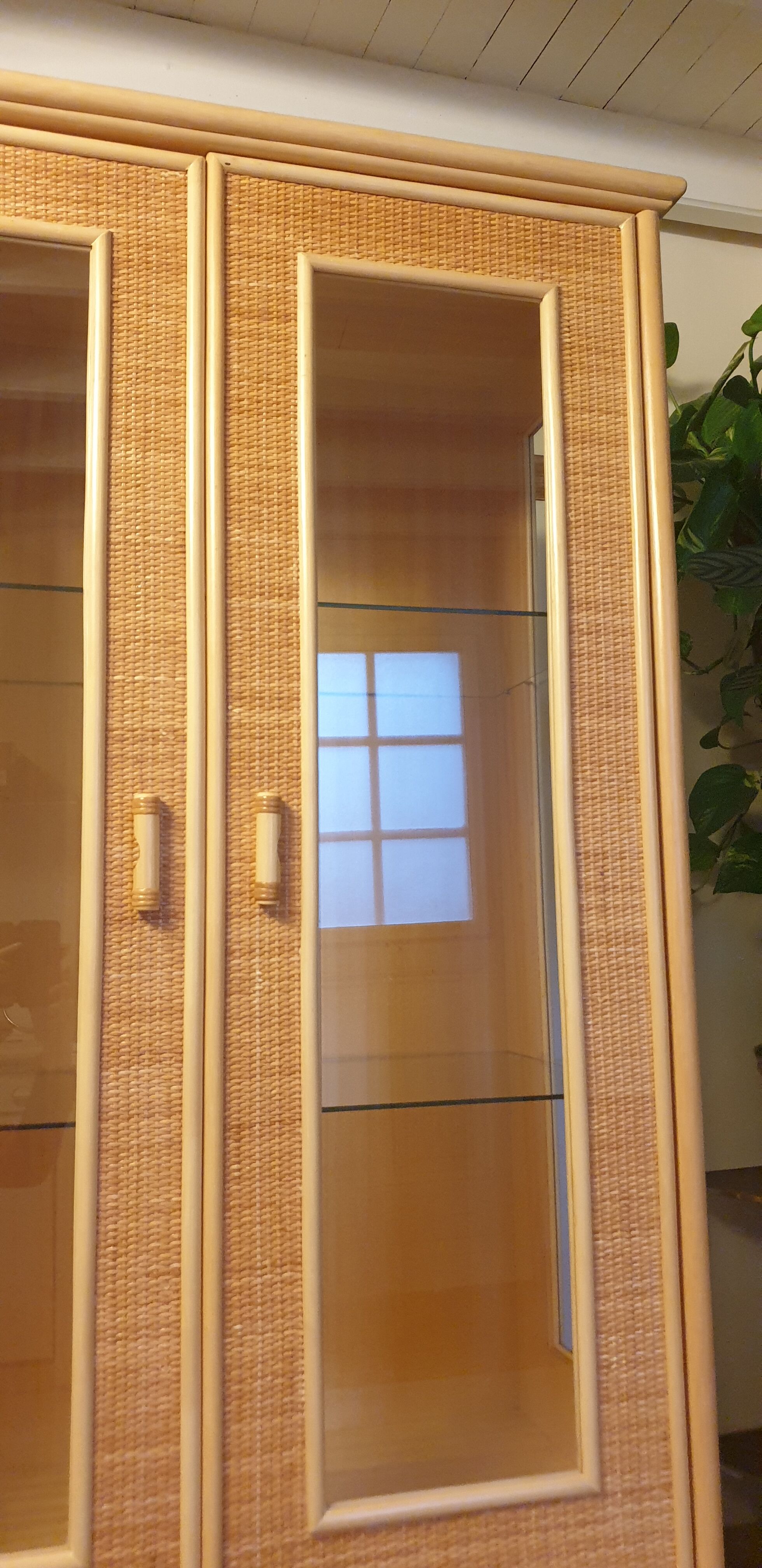Rattan glass cabinet