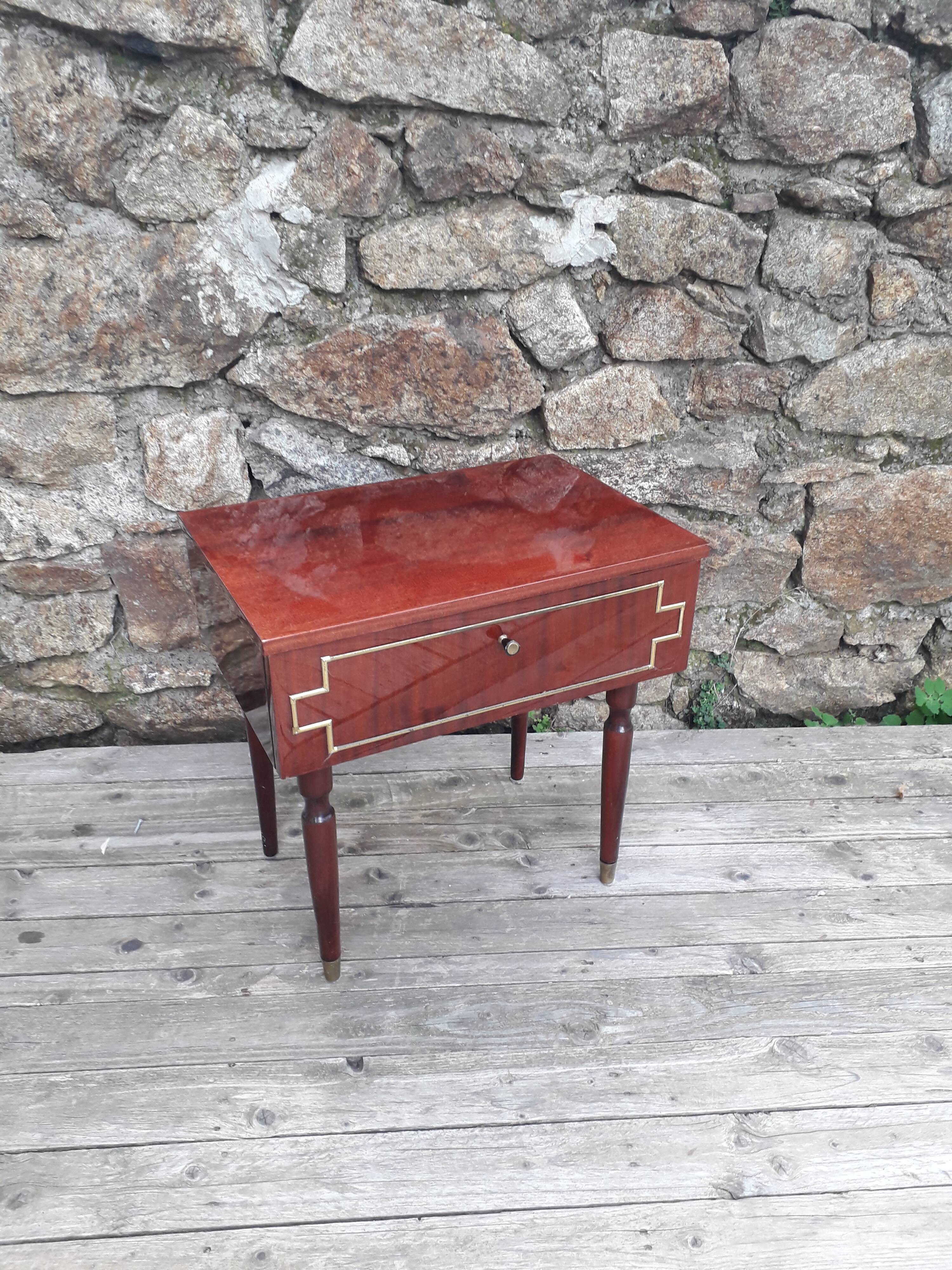 Vintage bedside table - varnished wood - tilting door - 1960s