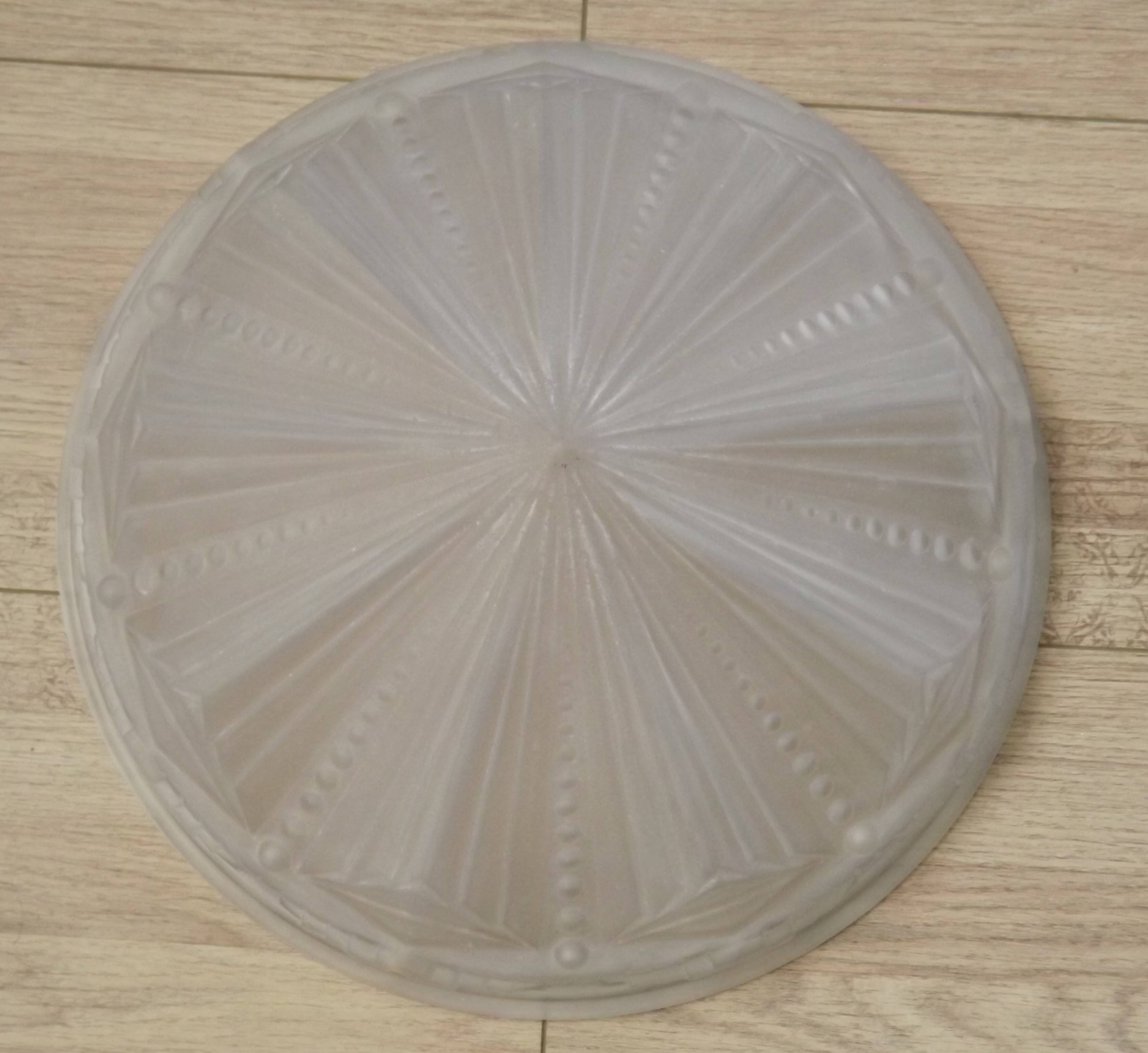 French Vintage Art Deco White Opaque Glass Abstract Platform Light Shade