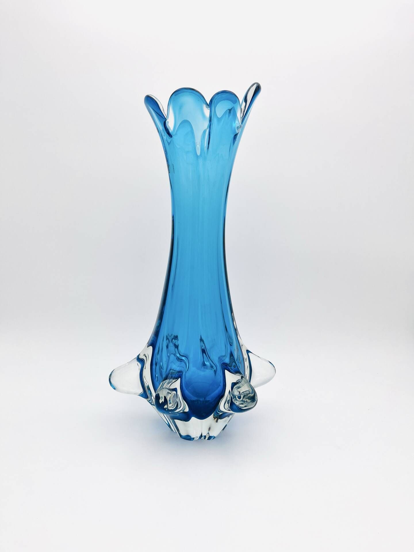 XXL Murano Vase Fratelli Toso Sommerso Blue 44cm 4.7kg Labelled 70s