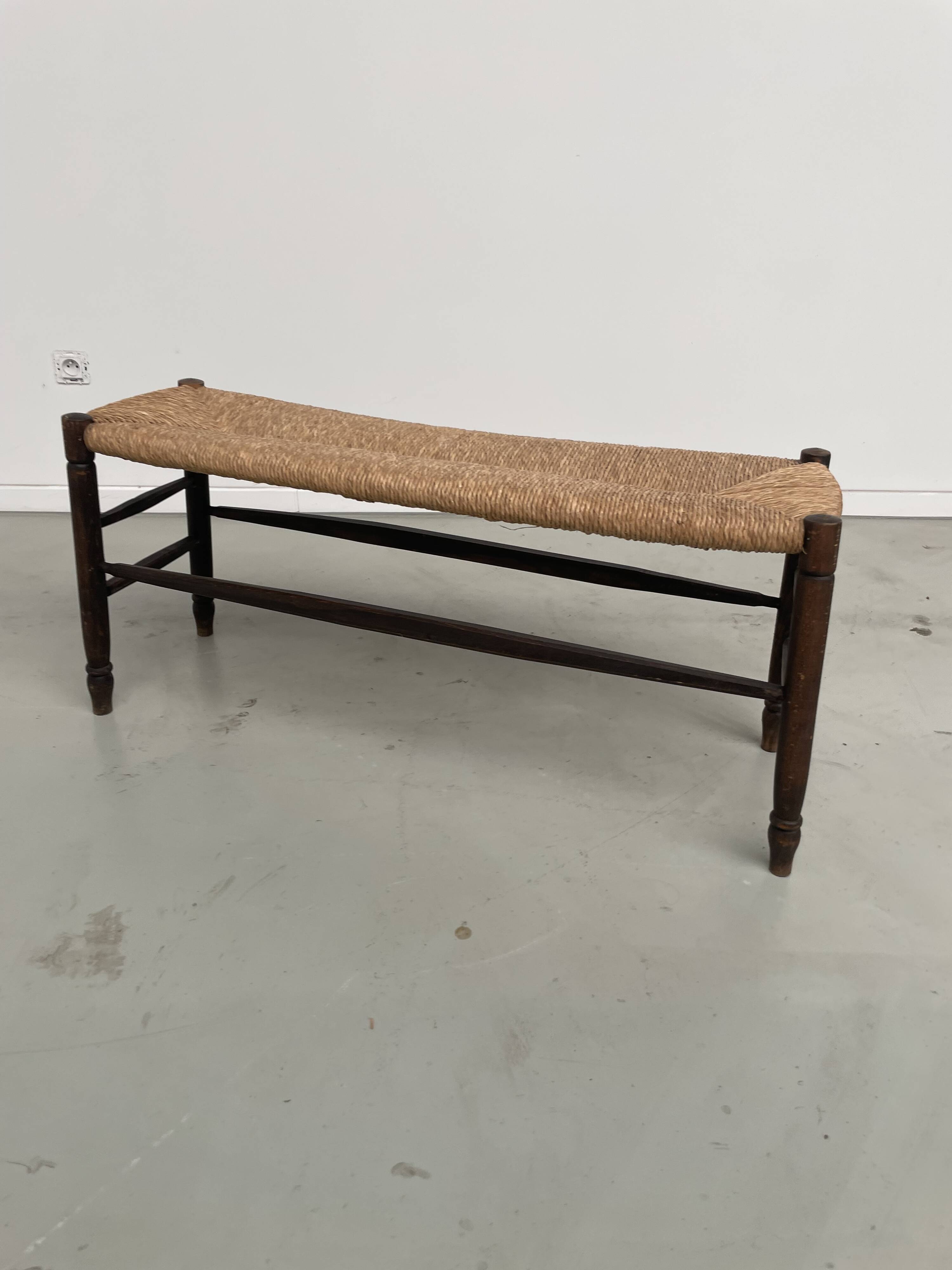 Oak and straw farm bench