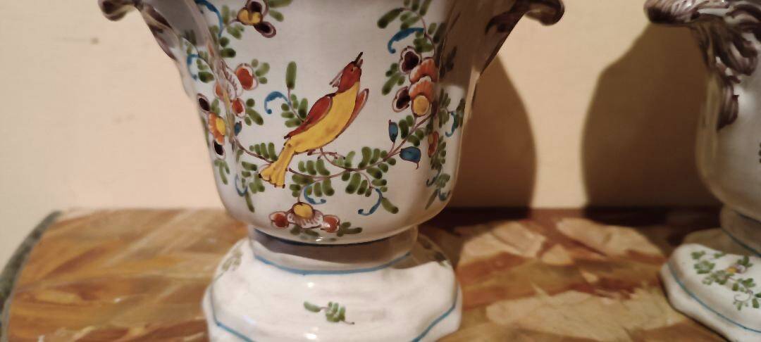 Pair of decorated earthenware vases, 18th century, France