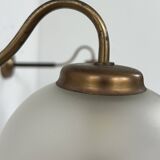 Vintage pair of wall lights, brass and frosted glass, France, 1970.