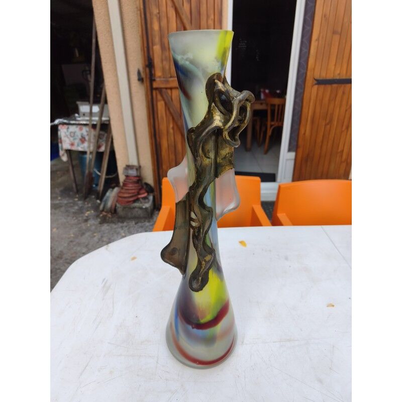 Vase in glass paste and bronze by F. Silviy